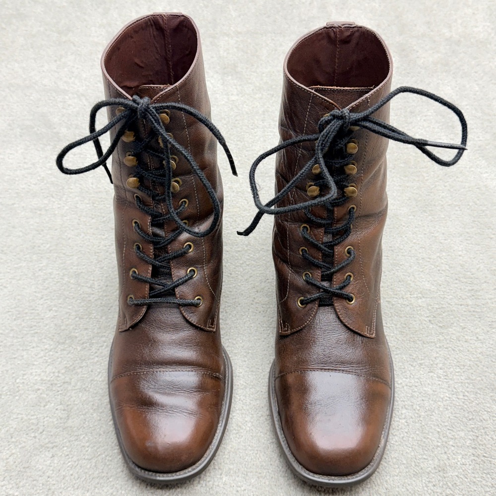 Sarah Chapman Supra Brown Leather Lace Up Cap Toe Boots Brazil Womens 7.5B